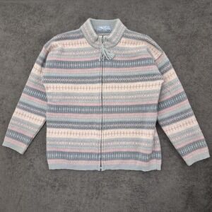 southern isles wool cardigan sweater womens size XS full zip striped rim bow